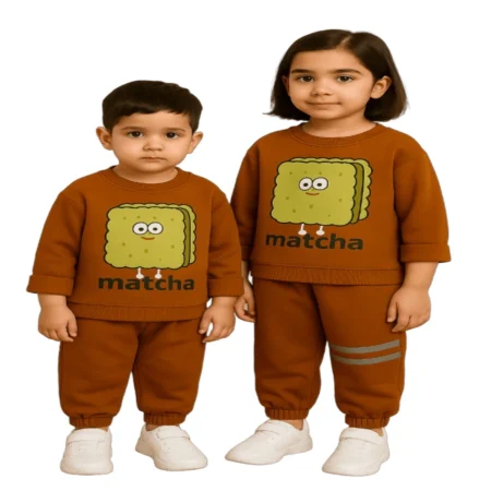 Kids Matching Sweatshirt and Jogger Set – Cute Matcha Cartoon Print | Soft Cotton Blend Outfit for Boys & Girls (2-Piece Set)