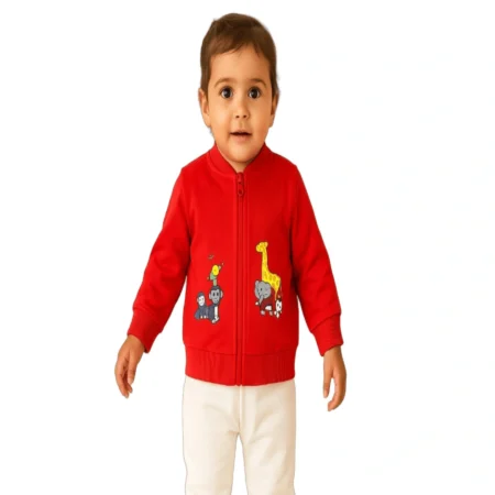 Winter Zip-Up Sweatshirt with Cute Animal Print | Soft Warm Full Sleeve for Girls