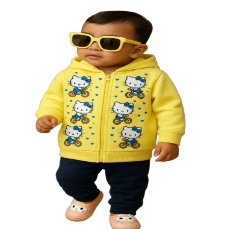 Girls Winter Hooded Zip-Up Sweatshirt with Cute Cartoon Print