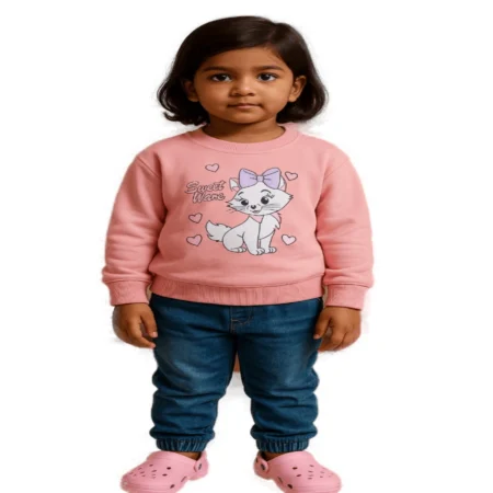 Winter Sweatshirt with Cute Cat Print | Soft Warm  | Cozy & Stylish Casual Wear for Girls