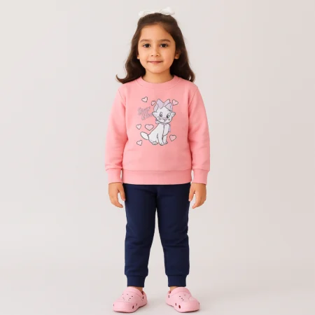 Winter Sweatshirt with Cute Cat Print | Soft Warm  | Cozy & Stylish Casual Wear for Girls