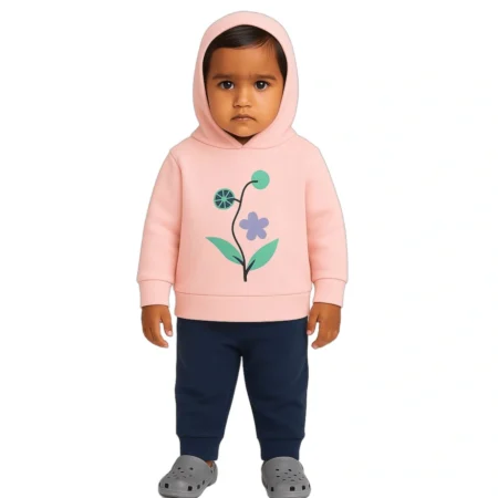 Winter Hooded Sweatshirt for Girls | Soft Warm Fleece Hoodie with Cute Floral Print