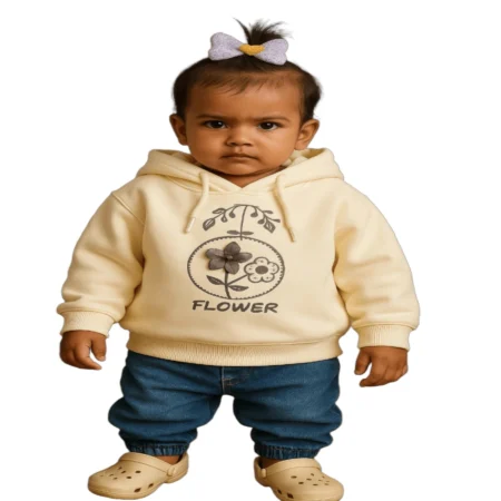 Winter Hoodie Sweatshirt with Flower Print | Soft & Warm Hooded Top for Boys & Girls