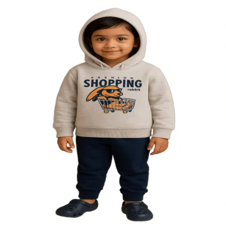 Winter Hooded Sweatshirt with Cute Rabbit Print | Warm Fleece Hoodie for Boys & Girls