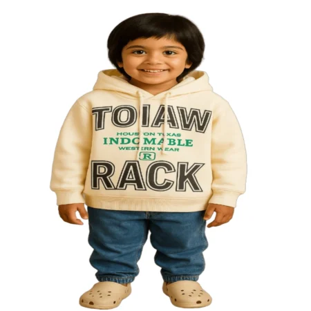 Winter Hooded Sweatshirt with Bold Text Print | Warm Fleece Pullover for Boys & Girls