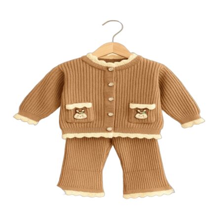 Girls Winter  2-Piece Set – Warm Ribbed Cardigan Top with Joggers