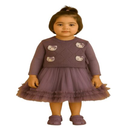 Stylish 2-Piece Winter Set with Inner Dress and Applique Sleeveless Top