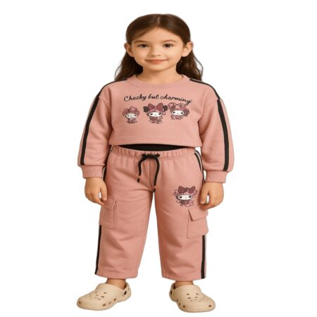 Girls 3-Piece Outfit Set – Long Sleeve Graphic Sweatshirt, Sleeveless Crop Top & Cargo Jogger Pants, Casual Toddler Tracksuit Set