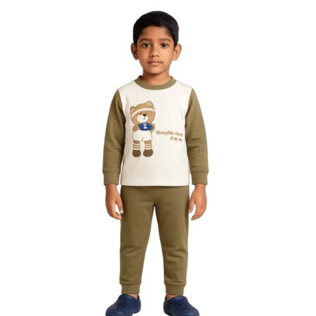 Boys Bear Print T-Shirt and Pants Outfit Set – Long Sleeve Cotton Top with Elastic Waist Jogger Pants, Comfortable 2-Piece Clothing Set for Kids