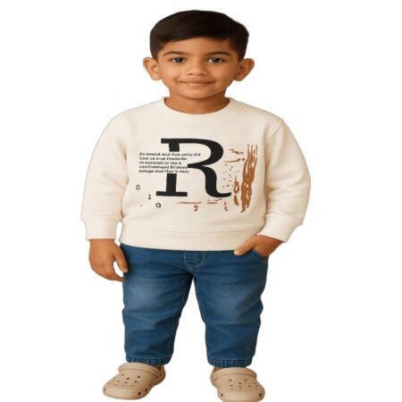 White Alphabet Print Winter Sweatshirt for Girls