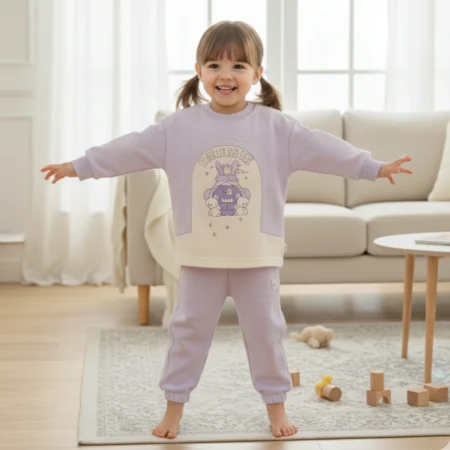 Baby Girls 2-Piece Outfit Set, Soft Cotton Sweatshirt and Jogger Pants Set, Long Sleeve Toddler Lounge Wear for Fall & Winter