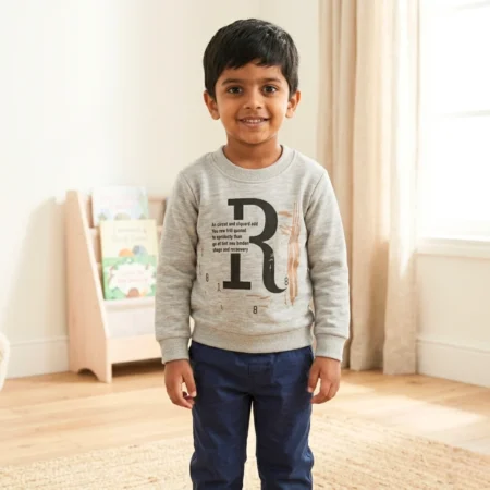 Grey Alphabet Print Winter Sweatshirt for Girls