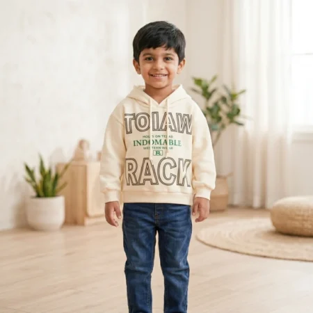Winter Hooded Sweatshirt with Bold Text Print | Warm Fleece Pullover for Boys & Girls