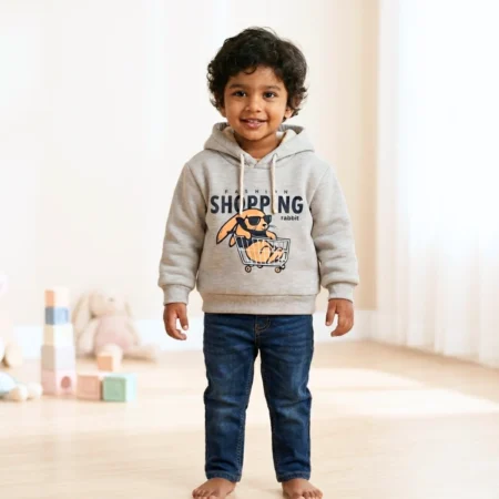 Winter Hooded Sweatshirt with Cute Rabbit Print | Warm Fleece Hoodie for Boys & Girls