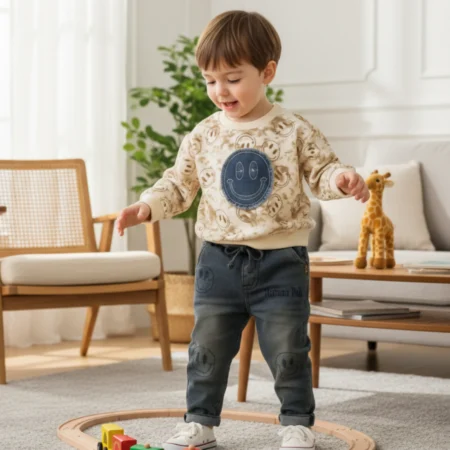 Boys Winter Clothing Set – Printed Sweatshirt & Jogger Pants Combo | Soft Cotton Blend | Warm & Comfortable Outfit for Kids