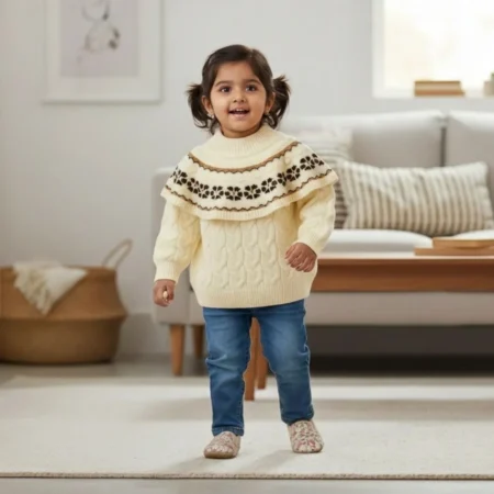 Girls Winter Knit Pullover Sweater | Soft Cable Knit Nordic Design | Full Sleeve Warm Sweater for Toddlers & Kids