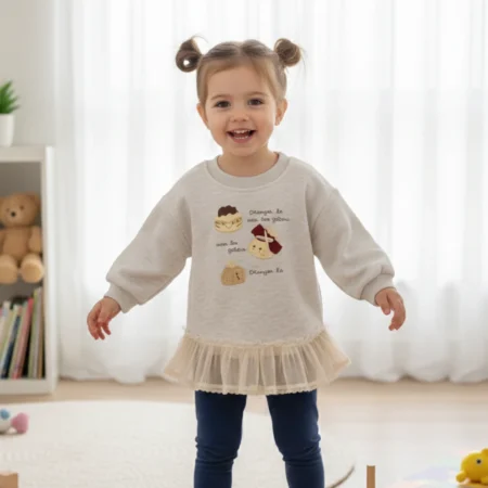 Girls Winter Sweatshirt Dress with Tulle Hem – Soft Warm Long Sleeve Top for Kids