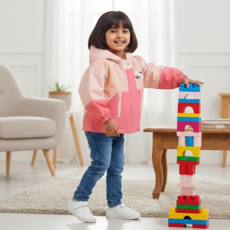 Girls Hooded Winter Jacket with Cute Cartoon Print | Warm Zip-Up Padded Jacket for Kids