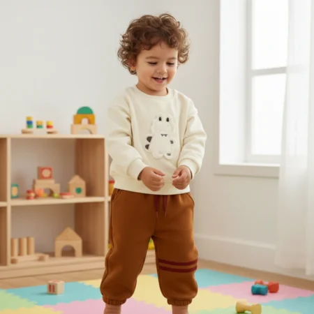 Baby Toddler 2-Piece Outfit Set – Long Sleeve Sweatshirt with Cute Animal Applique & Elastic Waist Jogger Pants, Cozy Casual Clothing Set