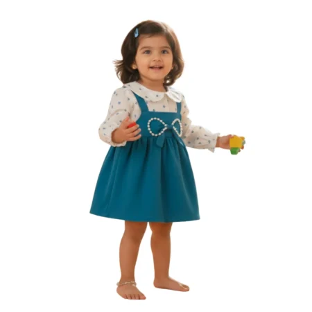 Girls Teal Blue Pinafore Dress