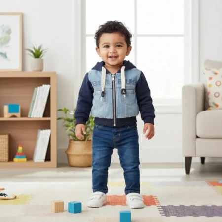 Toddler Boys Denim Hoodie Jacket – Zip-Up Hooded Jean Jacket with Long Sleeves, Soft Cotton, Casual Outerwear for Babies & Toddlers