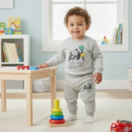 Toddler Boys Sweatshirt and Jogger Pants Set – 2-Piece Long Sleeve Crewneck Outfit with Smile Graphic, Soft Cotton Tracksuit for Kids