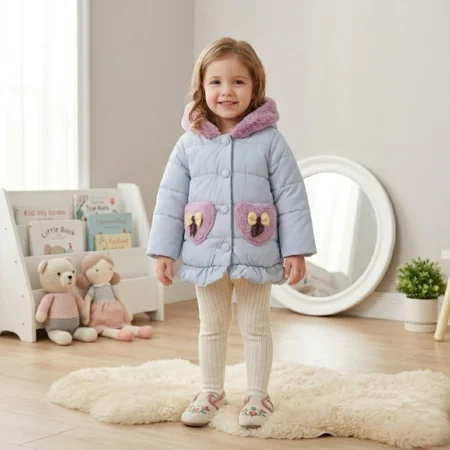 Winter Puffer Jacket with Soft Fur Hood & Cute Bow Pockets | Warm Quilted Jacket for  Girls
