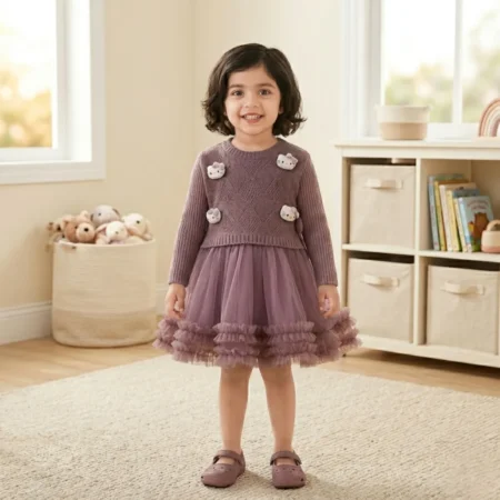 Stylish 2-Piece Winter Set with Inner Dress and Applique Sleeveless Top