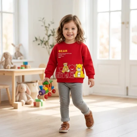 Winter Sweatshirt with Cute Bear Print for Boys & Girls