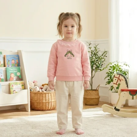 Winter Sweatshirt with Lace Neck with Cute Cartoon Print for Girls