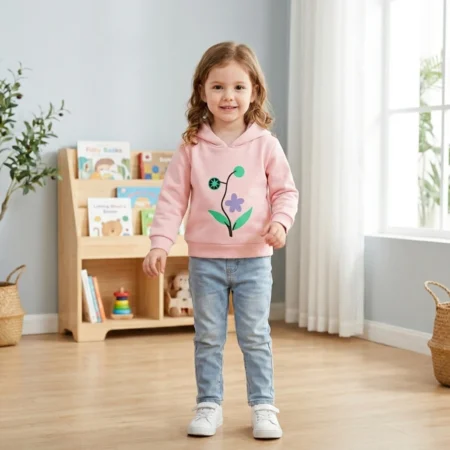 Winter Hooded Sweatshirt for Girls | Soft Warm Fleece Hoodie with Cute Floral Print