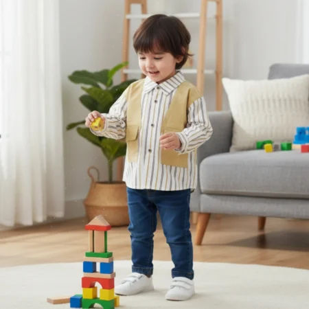 Boys Cotton Long Sleeve Striped Button-Down Shirt