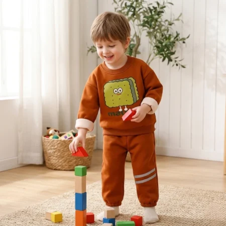 Kids Matching Sweatshirt and Jogger Set – Cute Matcha Cartoon Print | Soft Cotton Blend Outfit for Boys & Girls (2-Piece Set)