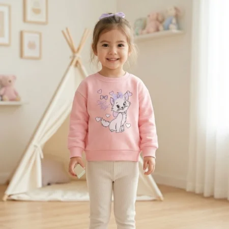 Winter Sweatshirt with Cute Cat Print | Soft Warm  | Cozy & Stylish Casual Wear for Girls