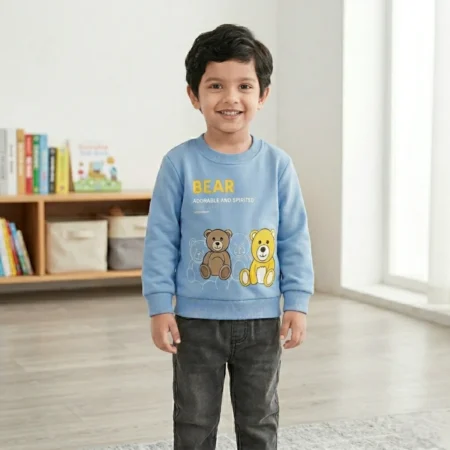 Winter Sweatshirt with Cute Bear Print | Soft Warm Full Sleeve for Boys