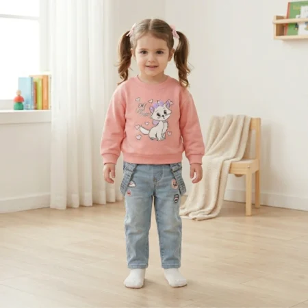 Winter Sweatshirt with Cute Cat Print | Soft Warm  | Cozy & Stylish Casual Wear for Girls