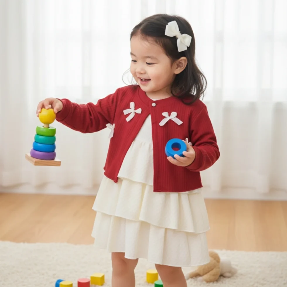 Girls 2 piece summer dress set with cardigan in cotton