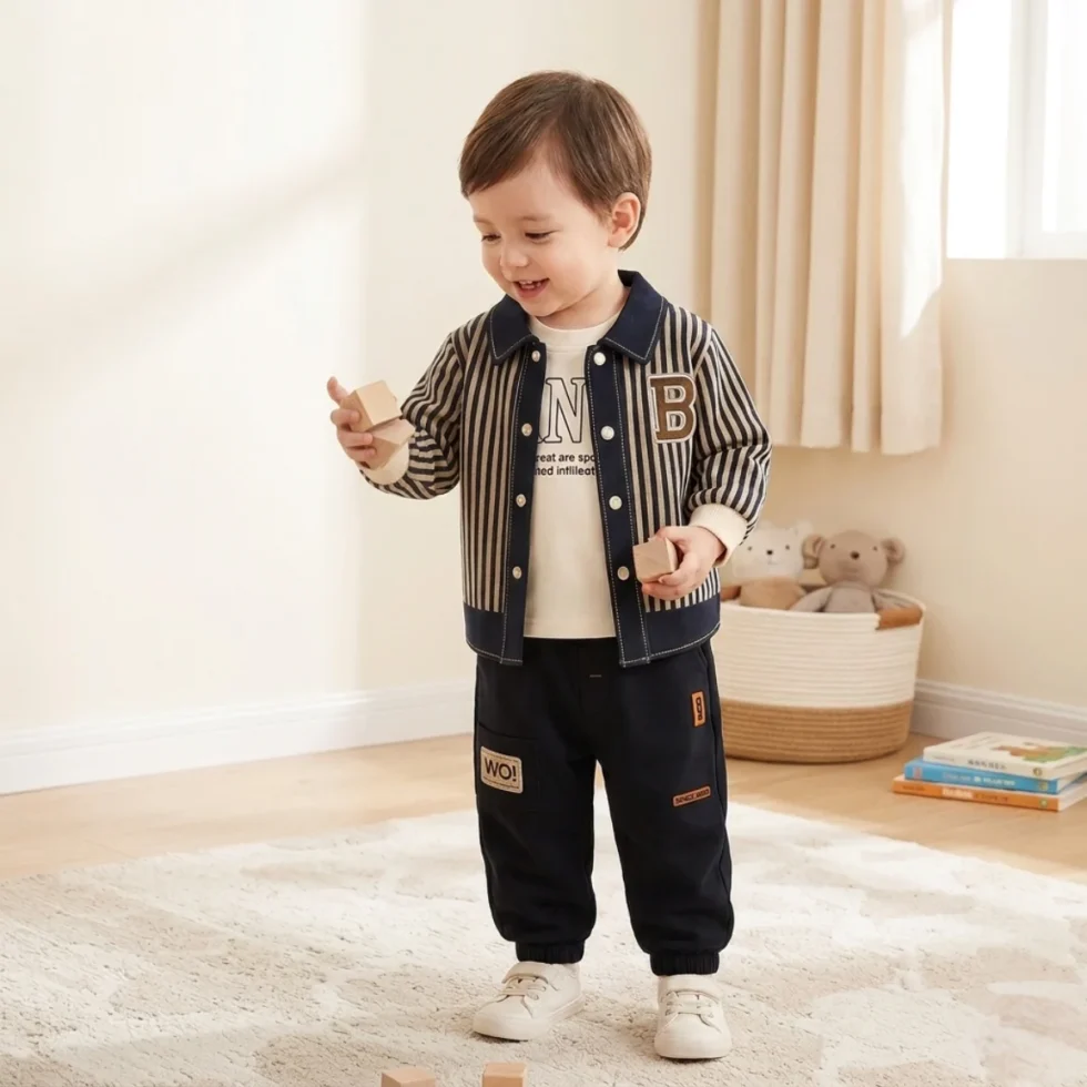kids outfit combo boys brown striped shirt and jogger set