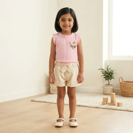 Girls Pink Ruffle Outfit Set – Sleeveless Top & Shorts