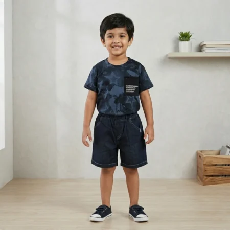 Boys Star Print Outfit Set – T-Shirt & Shorts Summer Kids